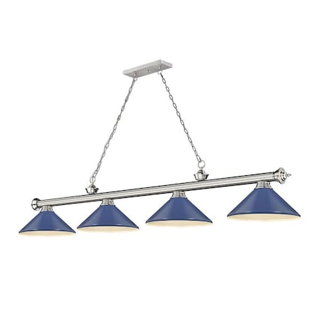 Cordon 4 Light Billiard, Brushed Nickel & Navy Blue